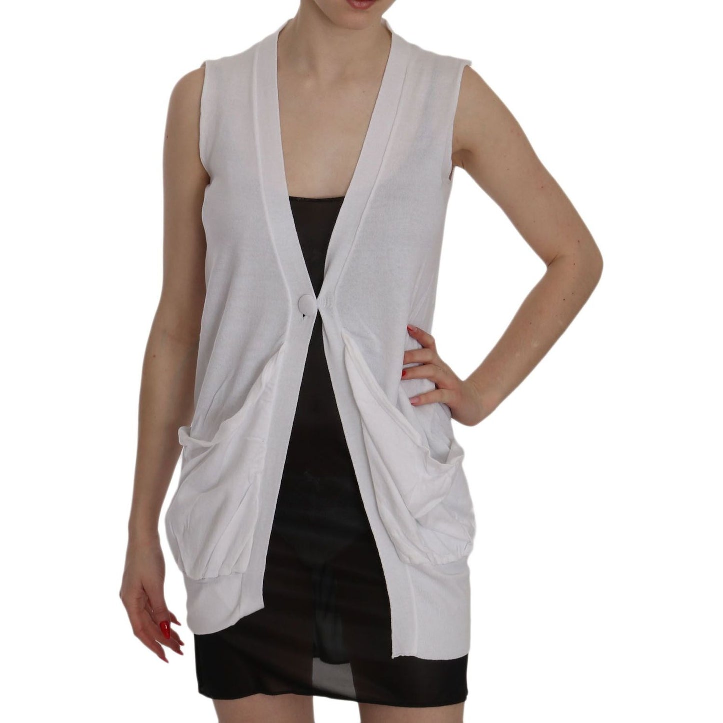 PINK MEMORIES White 100% Cotton Sleeveless Cardigan Top Vest TSH3470-40