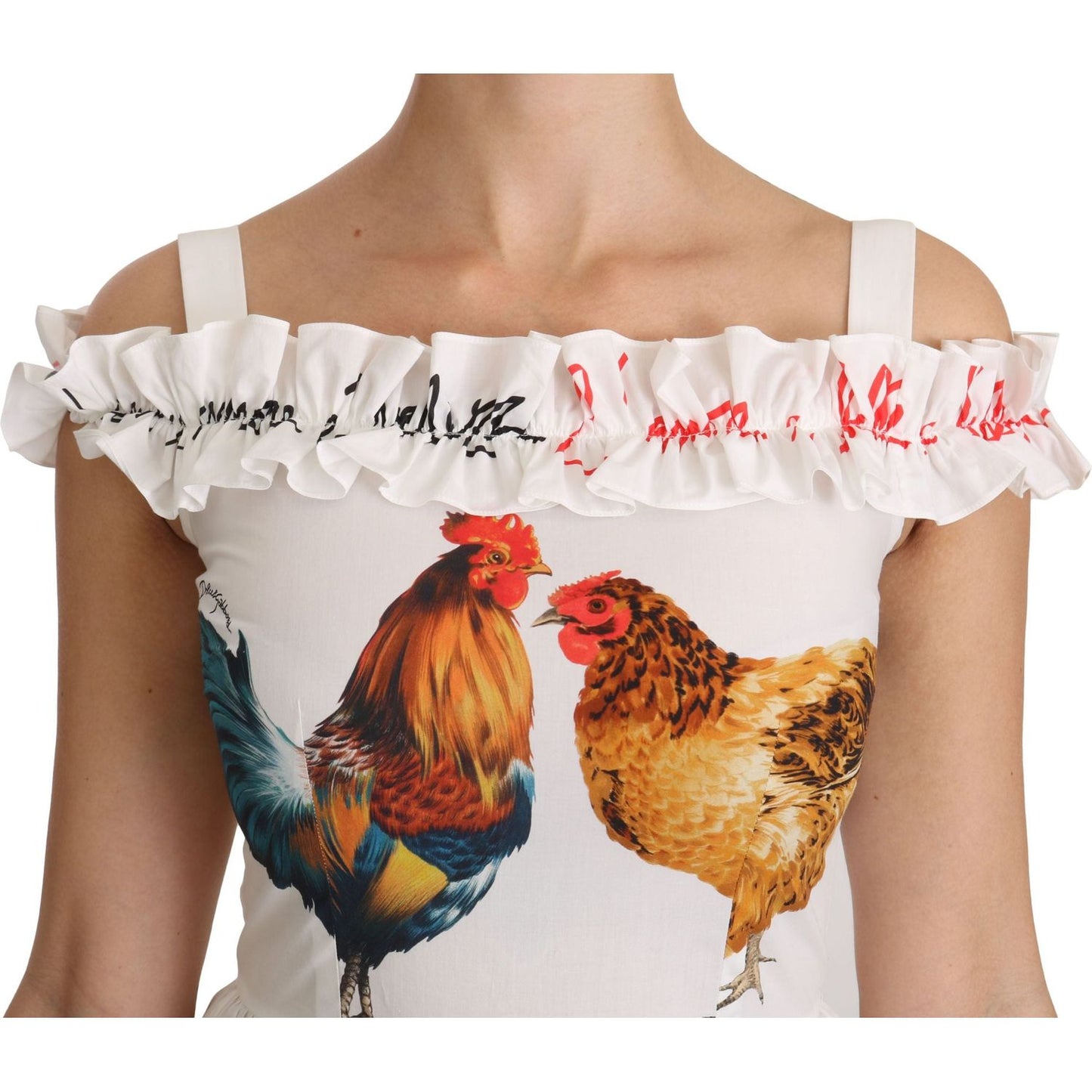Dolce & Gabbana White Rooster Sheath Midi Cotton Dress DR2140-38