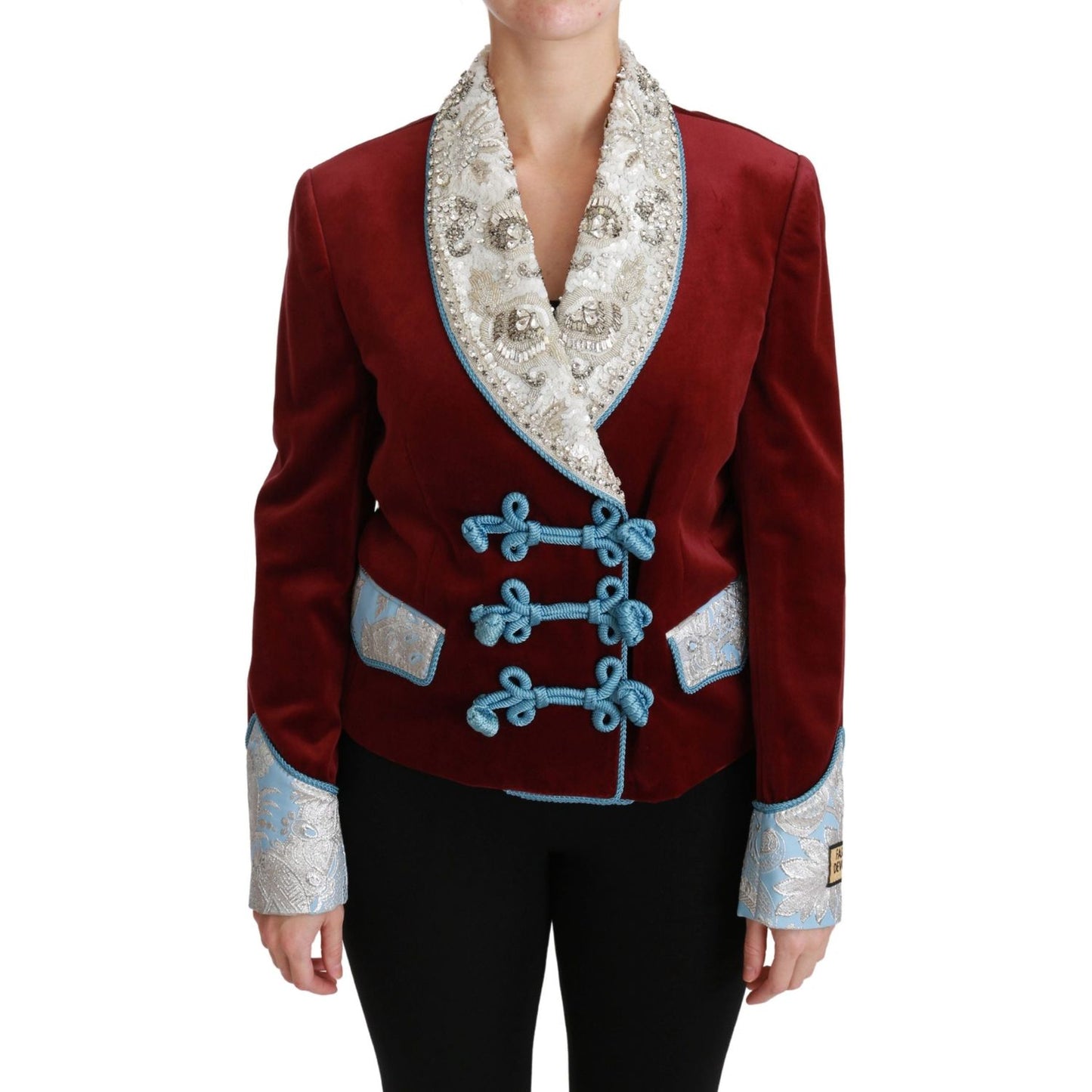 Dolce & Gabbana Red Velvet Baroque Crystal Blazer Jacket JKT2558-38
