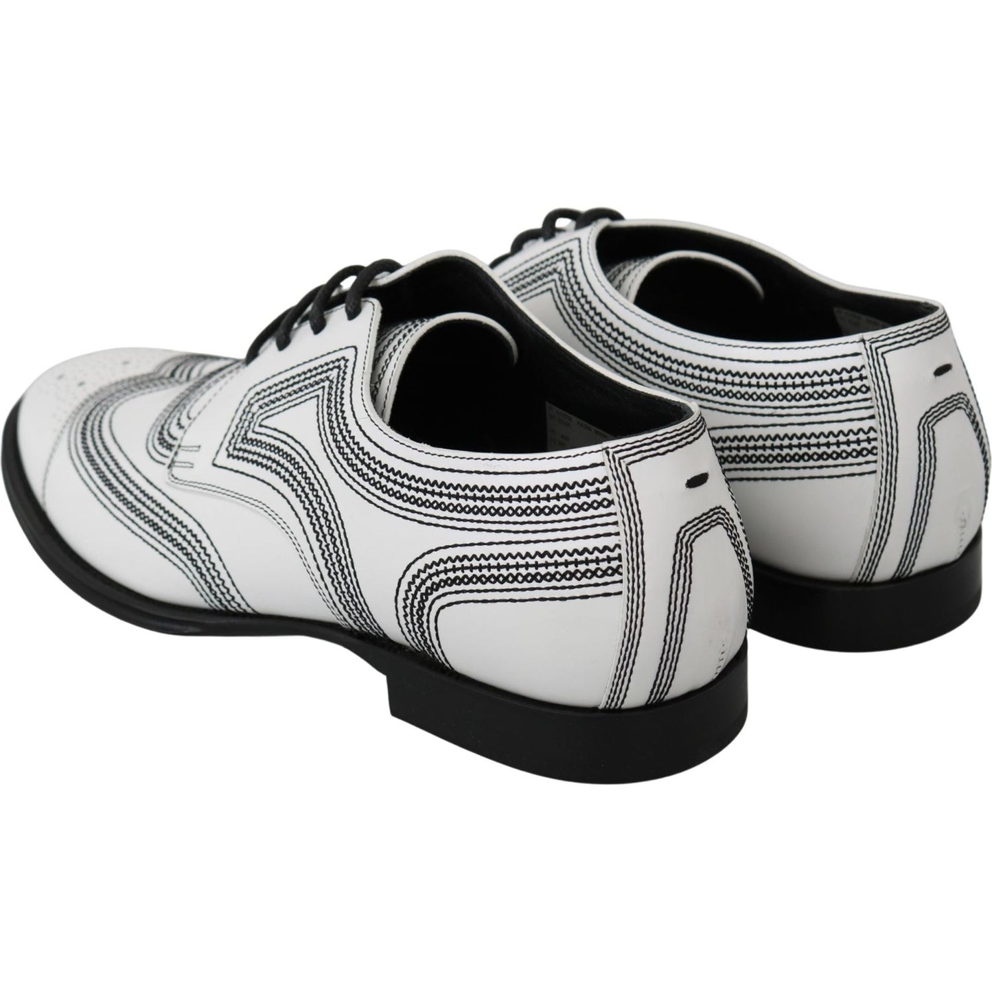 Dolce & Gabbana White Leather Derby Formal Black Lace Shoes MV3046-44