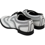 Dolce & Gabbana White Leather Derby Formal Black Lace Shoes MV3046-44