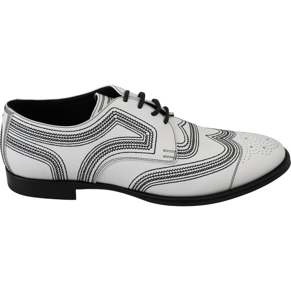 Dolce & Gabbana White Leather Derby Formal Black Lace Shoes MV3046-44