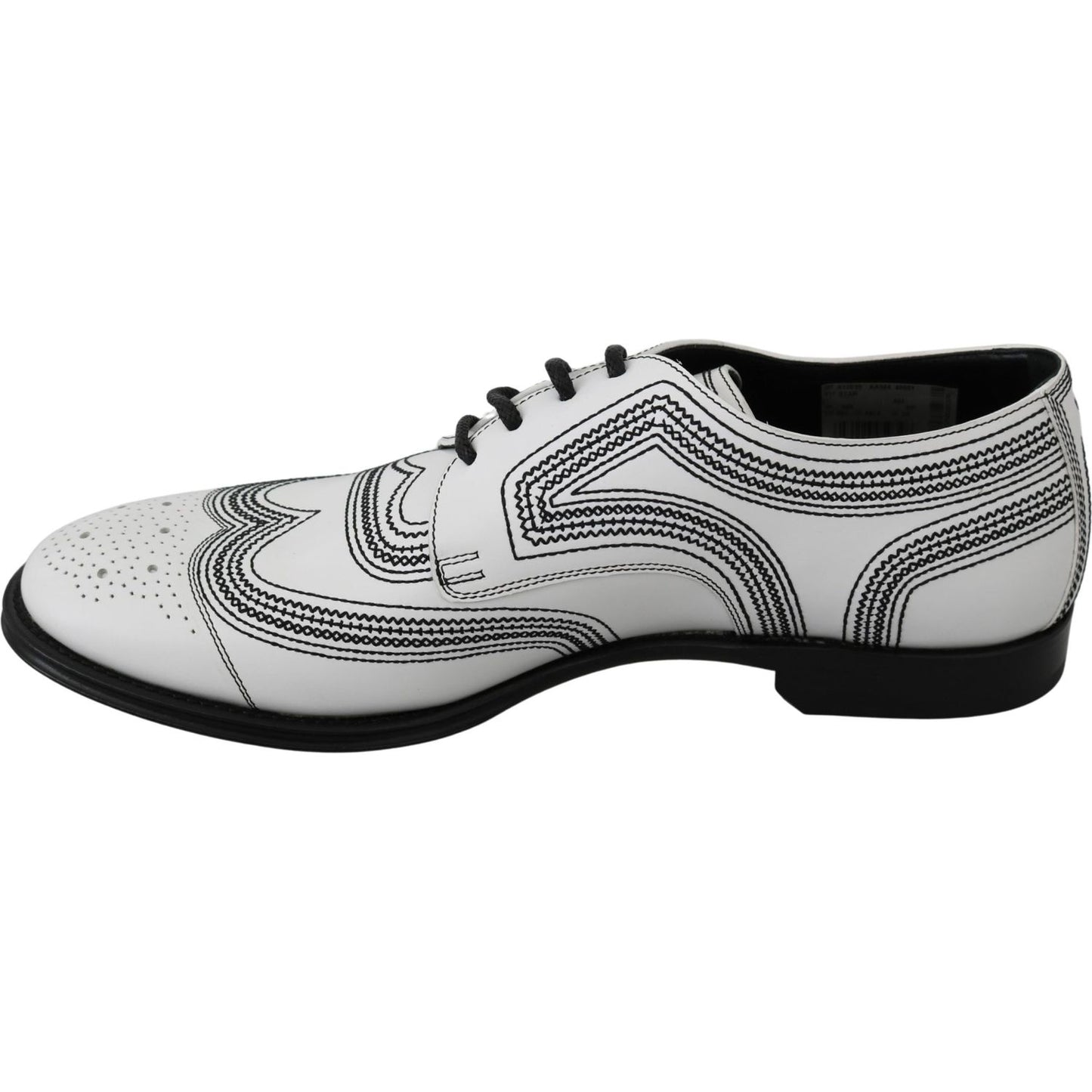 Dolce & Gabbana White Leather Derby Formal Black Lace Shoes MV3046-44