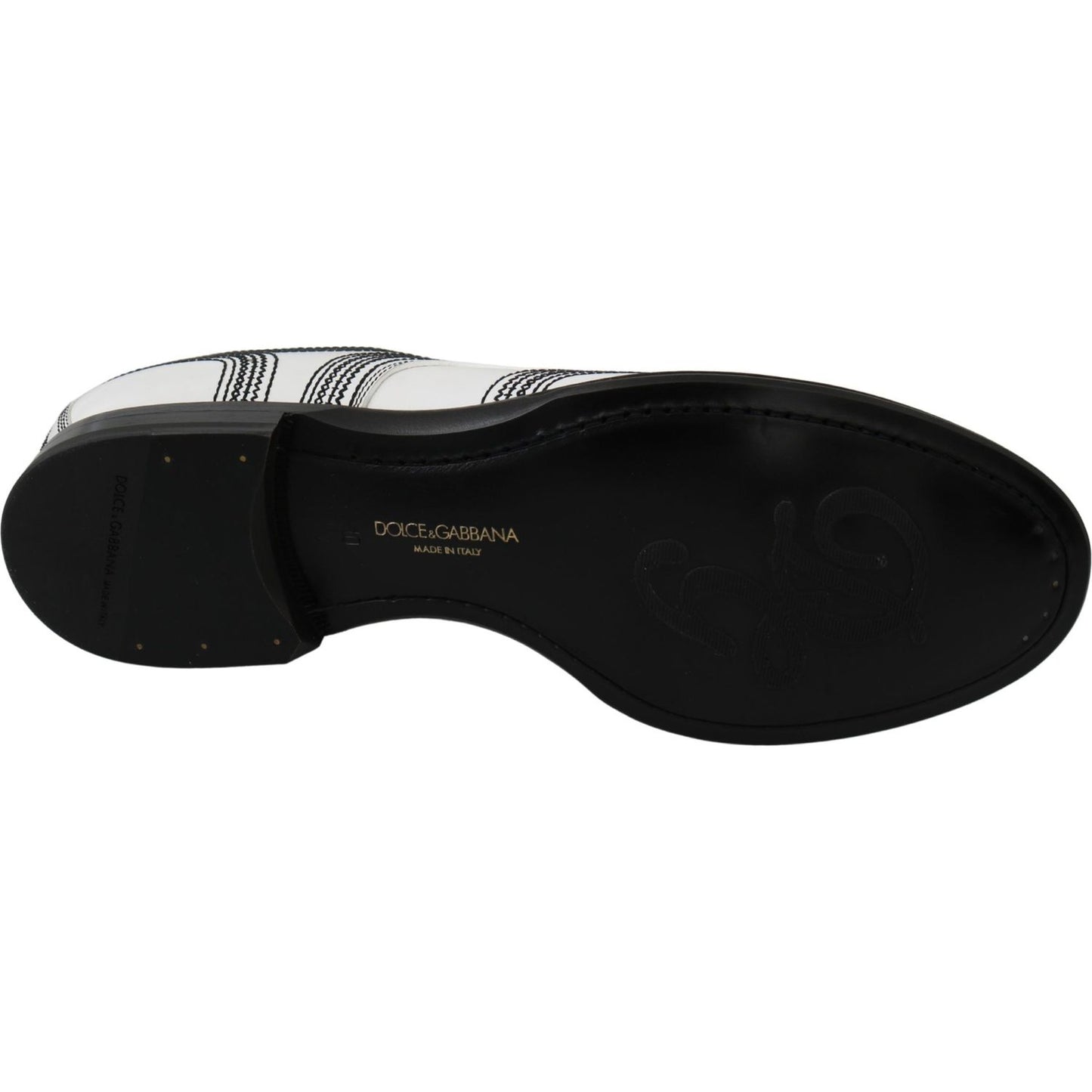 Dolce & Gabbana White Leather Derby Formal Black Lace Shoes MV3046-44