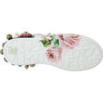 Dolce & Gabbana White Leather Crystal Roses Floral Sneakers Shoes LA6691-35