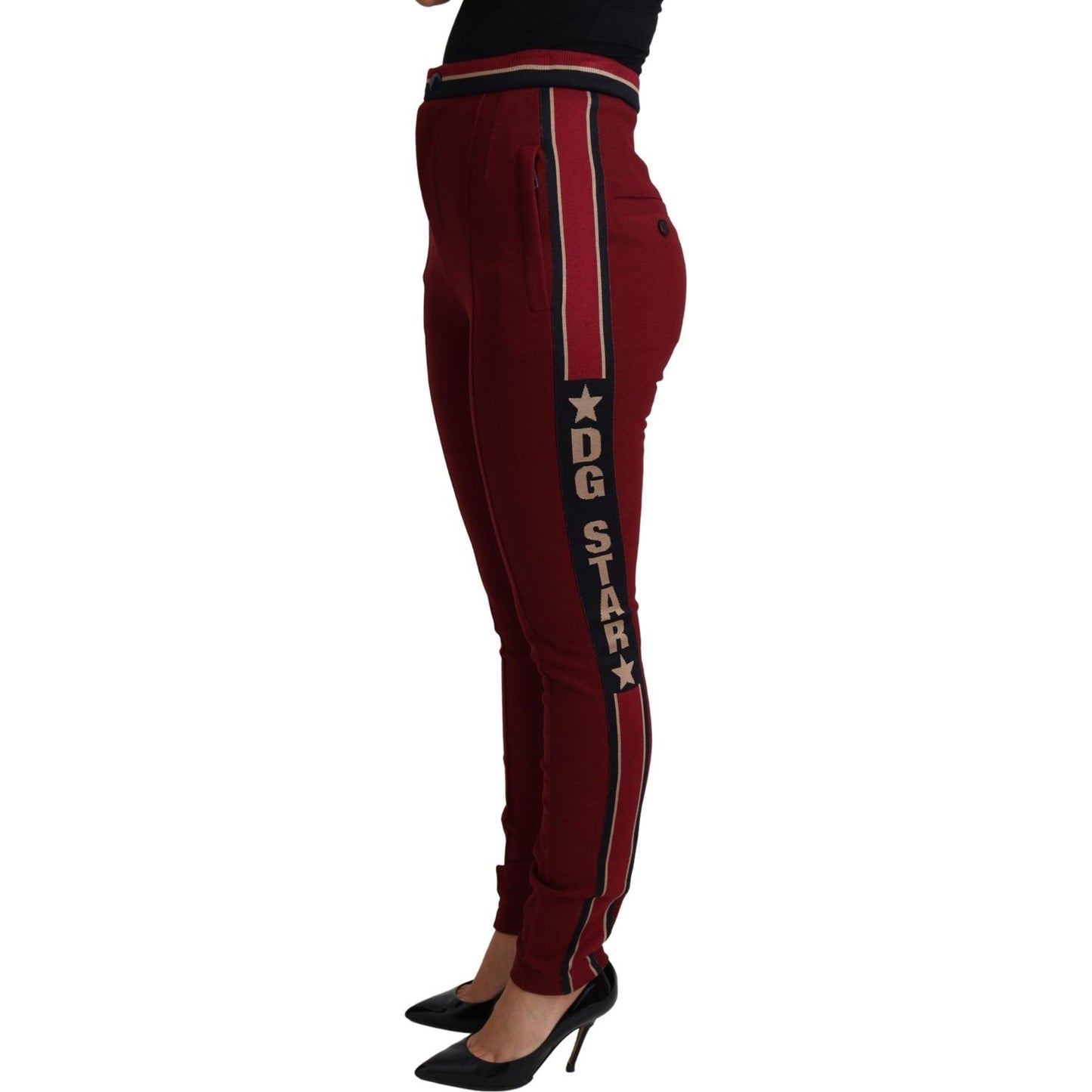 Dolce & Gabbana Red DG Star Striped Skinny Cotton Pant PAN71473-40