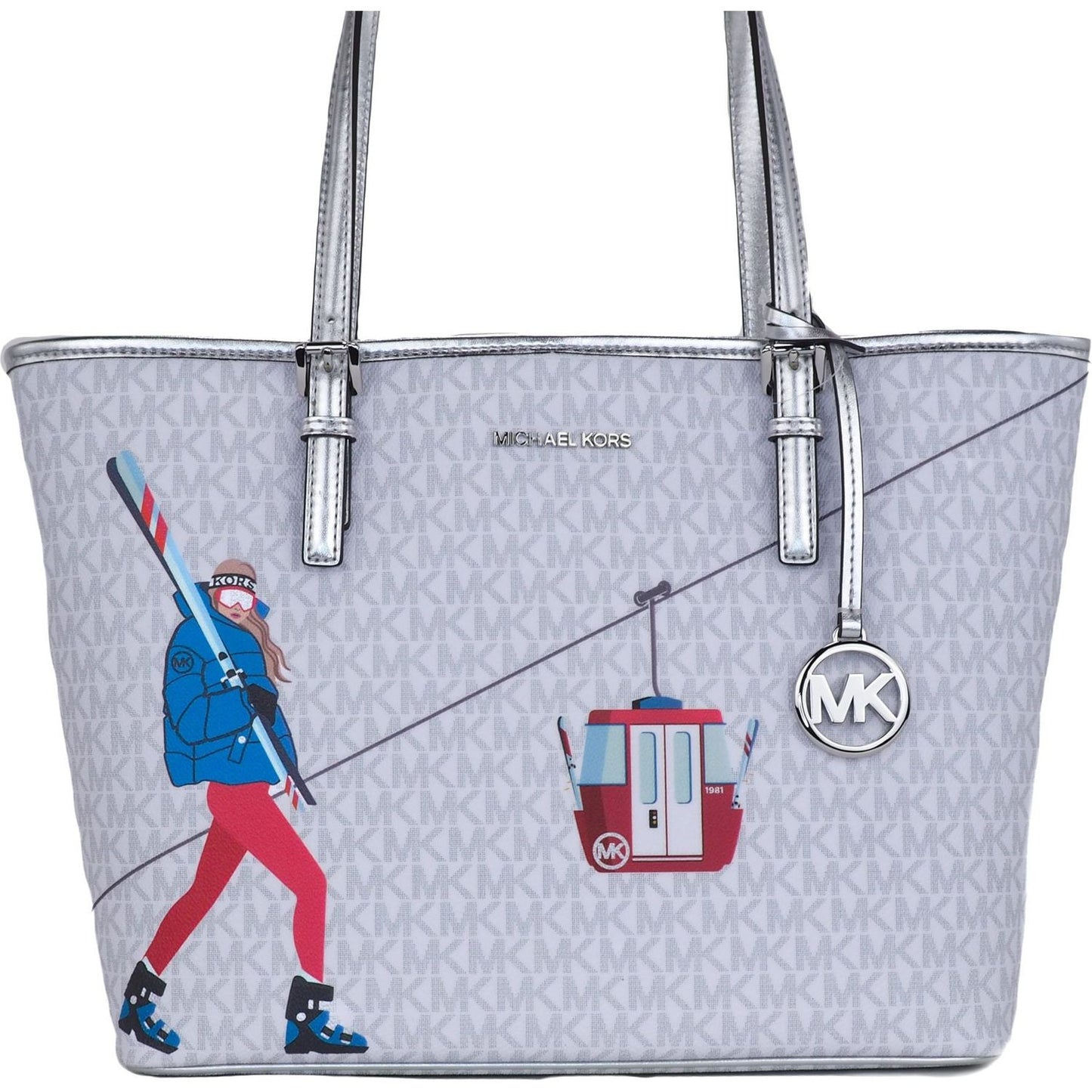 Michael Kors Jet Set Girls Print Medium Signature PVC Carryall Shoulder Tote Handbag (Bright White Multi) 909720