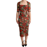 Dolce & Gabbana Red Floral Print Tulle Sheath Midi Dress DR28098 -36