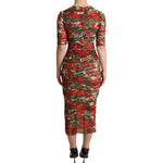 Dolce & Gabbana Red Floral Print Tulle Sheath Midi Dress DR28098 -36
