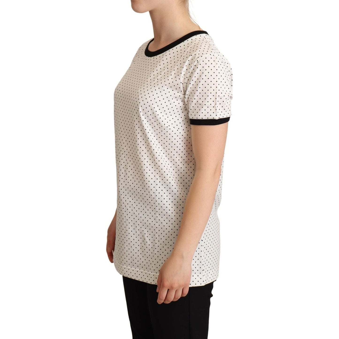 Dolce & Gabbana White Dotted Crewneck Cotton T-shirt TSH6340-46