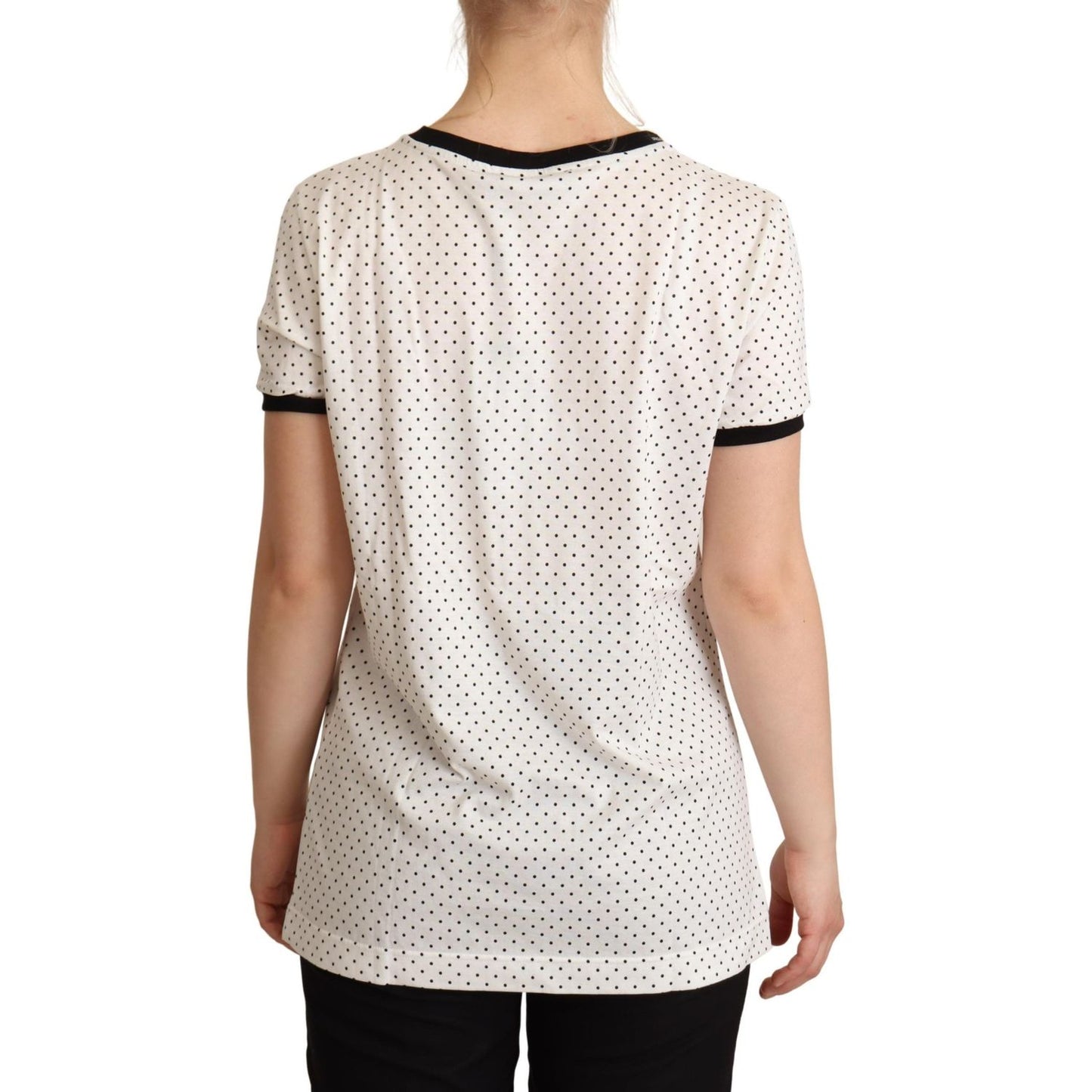 Dolce & Gabbana White Dotted Crewneck Cotton T-shirt TSH6340-46