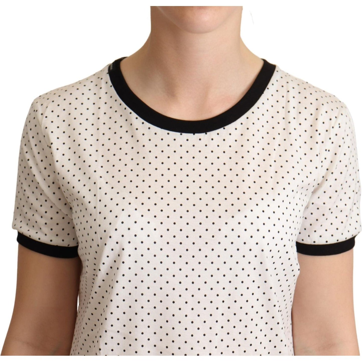 Dolce & Gabbana White Dotted Crewneck Cotton T-shirt TSH6340-46