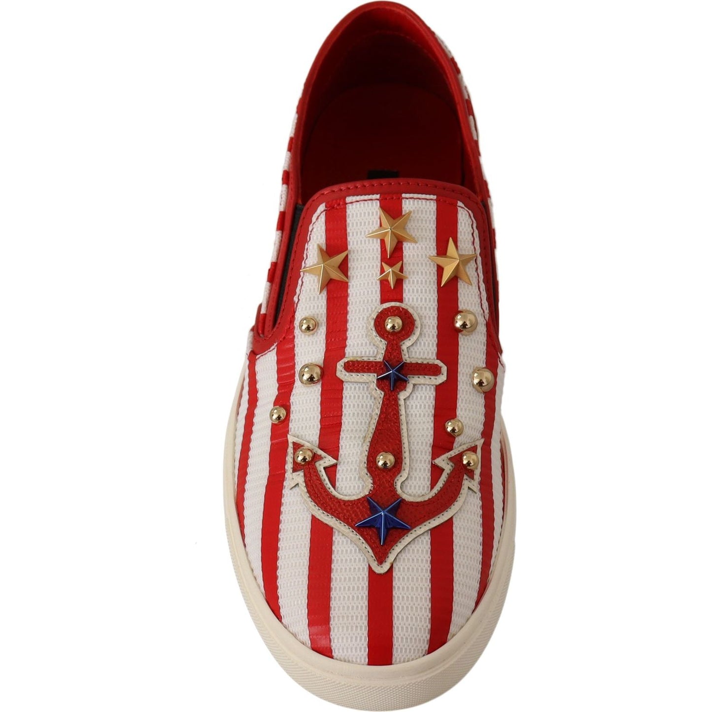 Dolce & Gabbana Red White Anchor Studded Loafers Shoes LA5685 -36