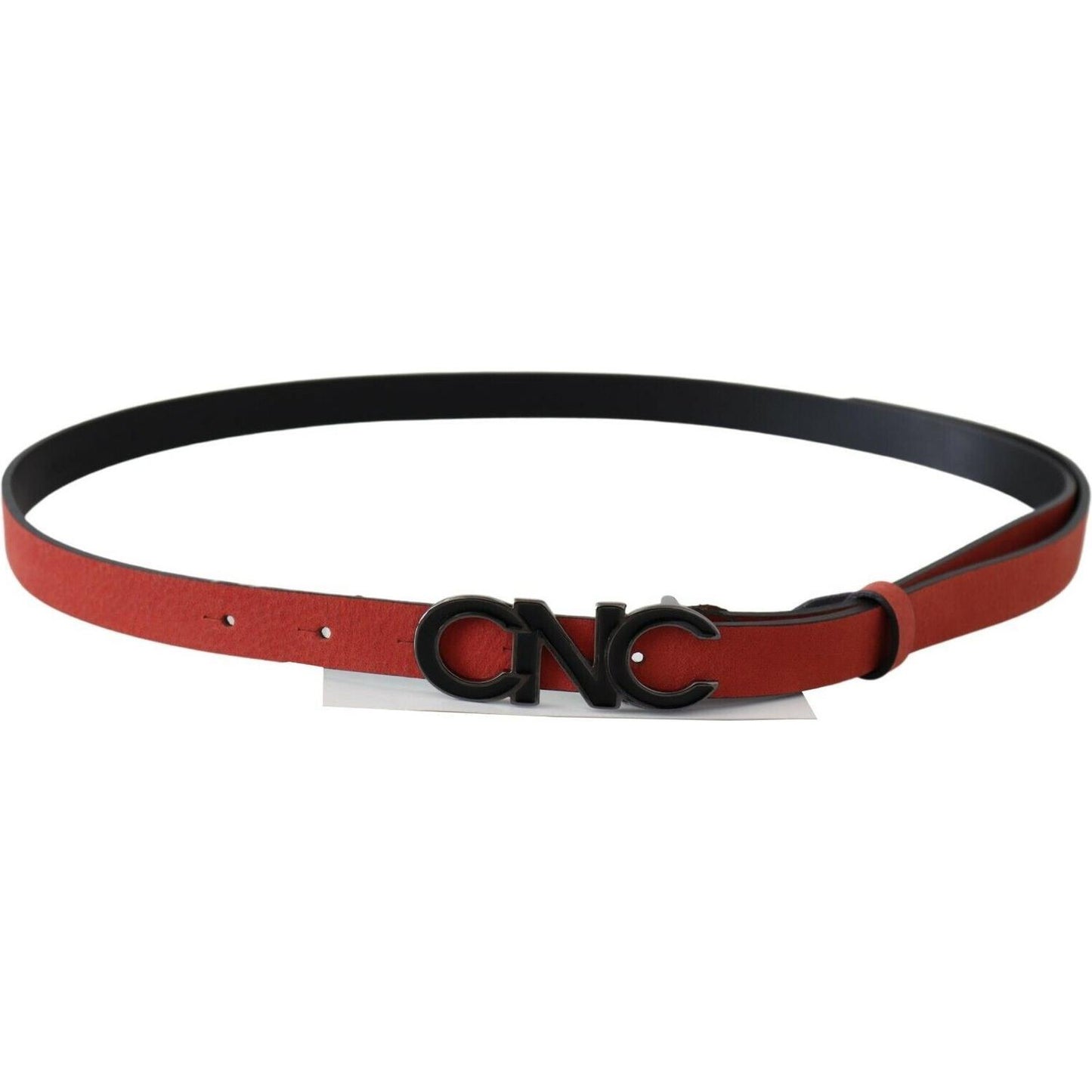 Costume National Red Black Leather Black Logo Buckle Blood Belt BEL61068 -85
