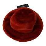 Dolce & Gabbana Red Bordeaux Fur Wide Brim Bucket Hat HAT20076- 58
