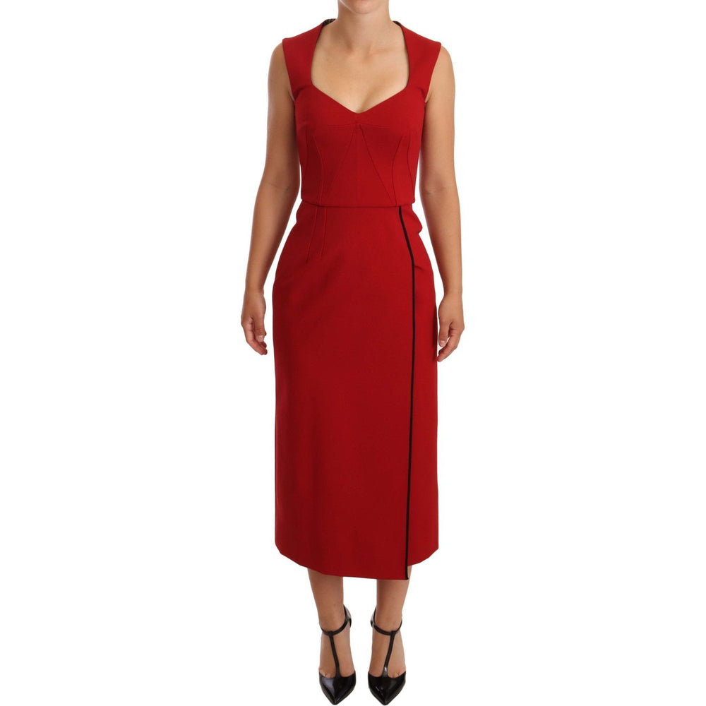 Dolce & Gabbana Red Sweetheart Sleeveless Midi Stretch Dress DR28180-38