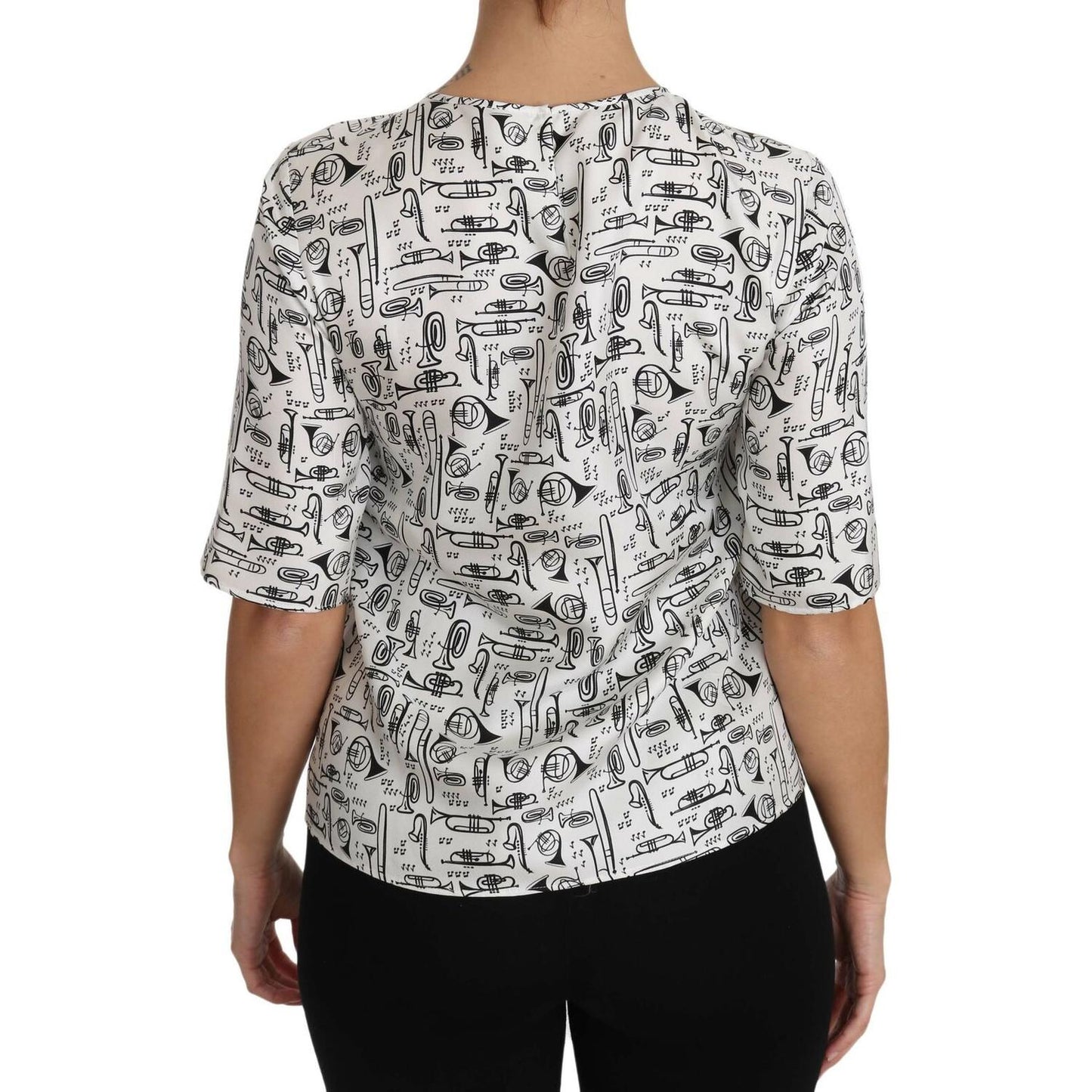 Dolce & Gabbana White Musical Instruments Print Blouse TSH2816- IT36