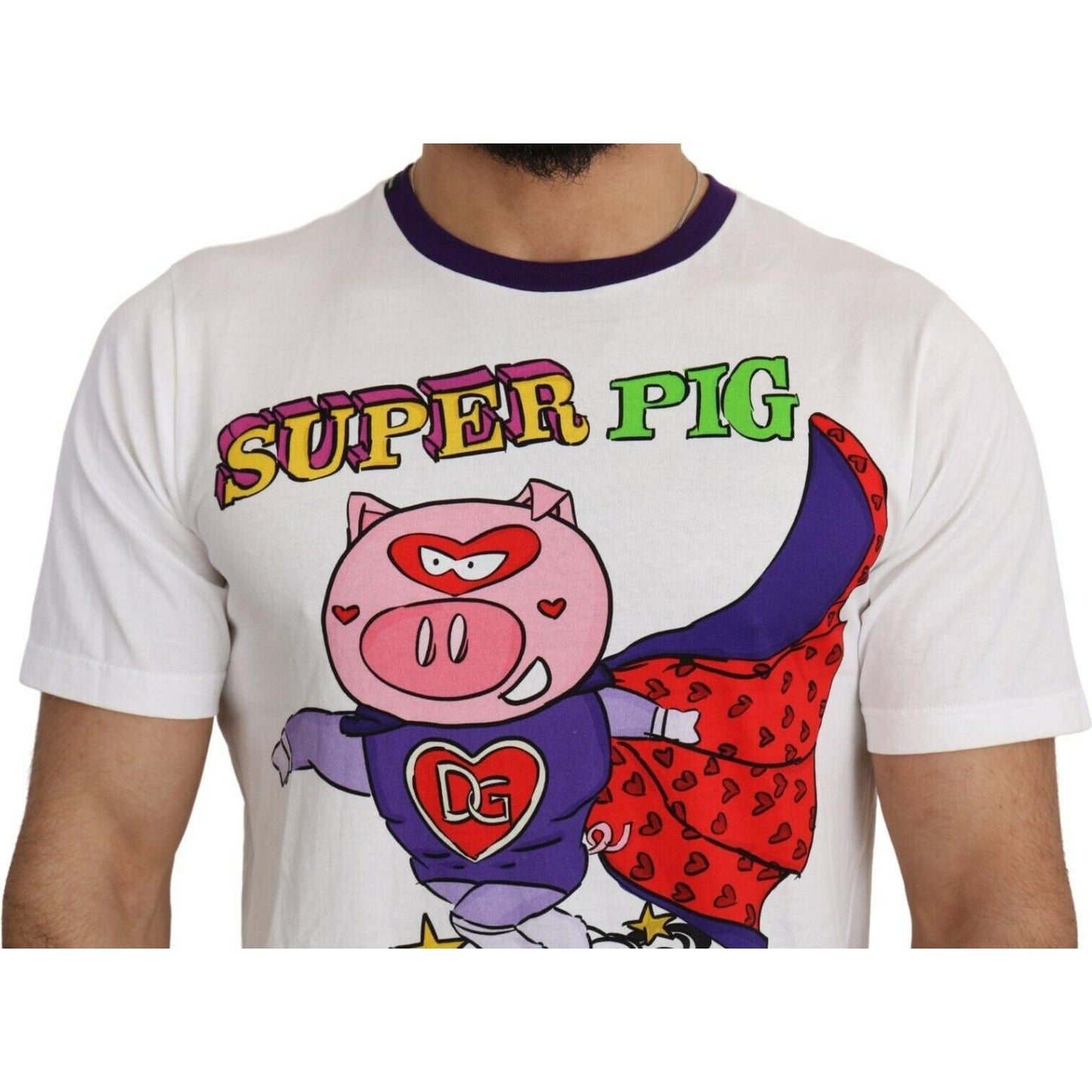 Dolce & Gabbana White Cotton Top Super Power Pig T-shirt TSH1990- 44