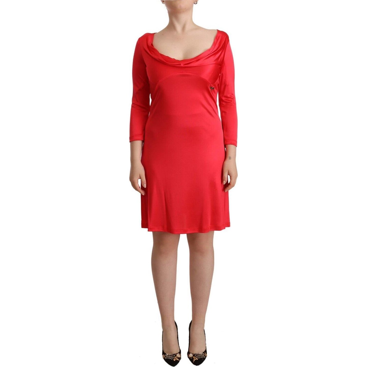 John Galliano Red Viscose 3/4 Sleeves Deep Round Neck Sheath Dress DR28606 - 42