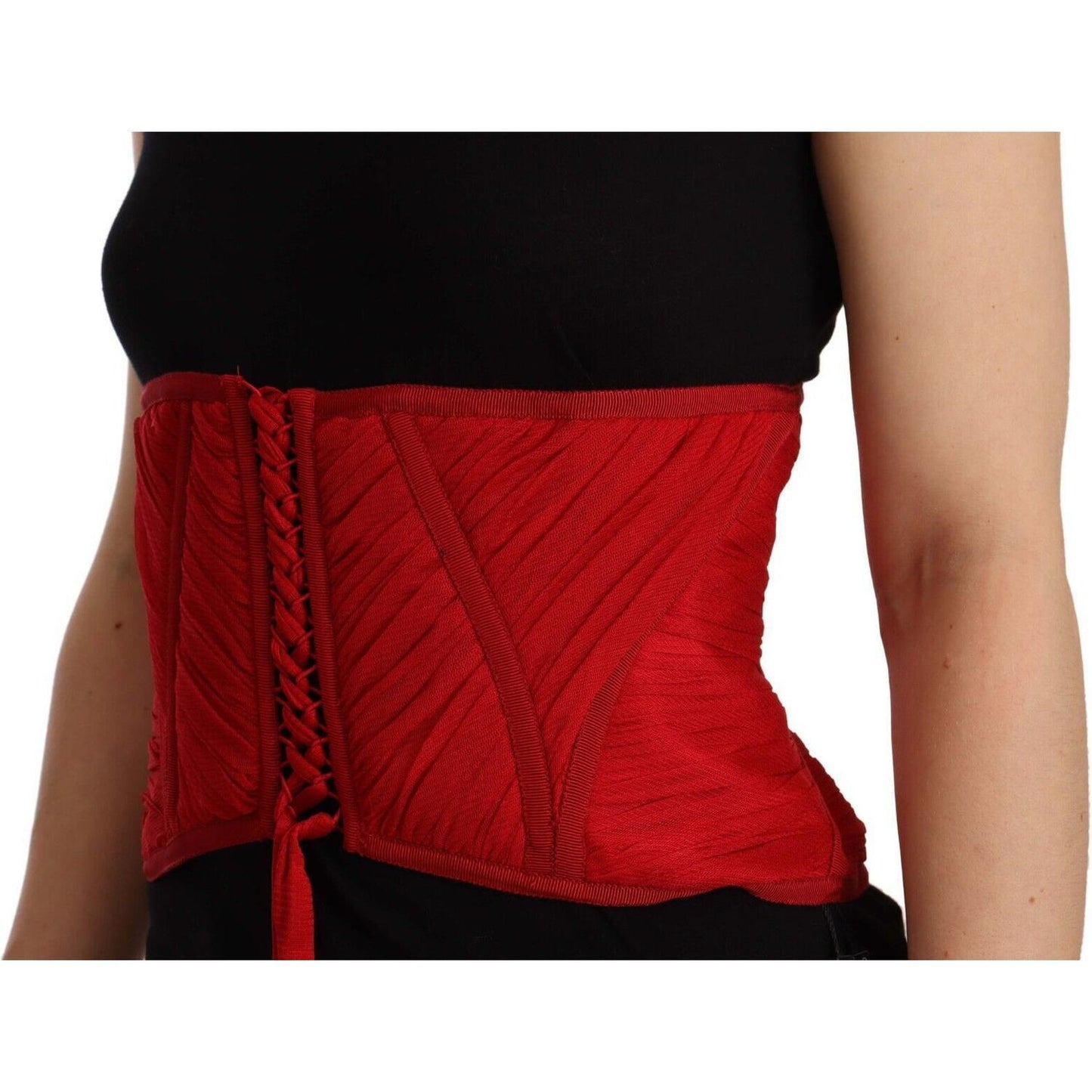 Dolce & Gabbana Red Corset Belt Stretch Waist Strap Silk Top TSH6822 - 36