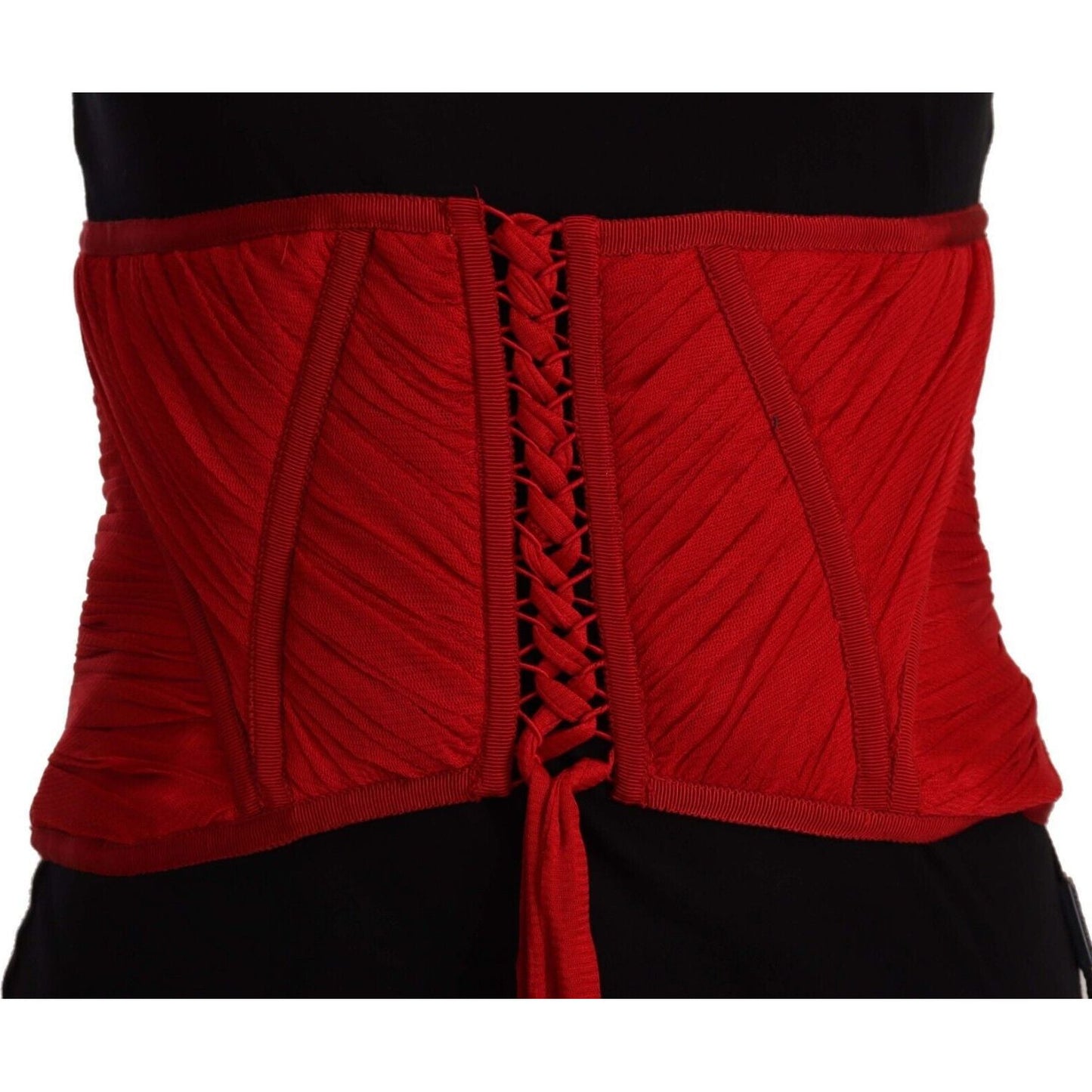 Dolce & Gabbana Red Corset Belt Stretch Waist Strap Silk Top TSH6822 - 36