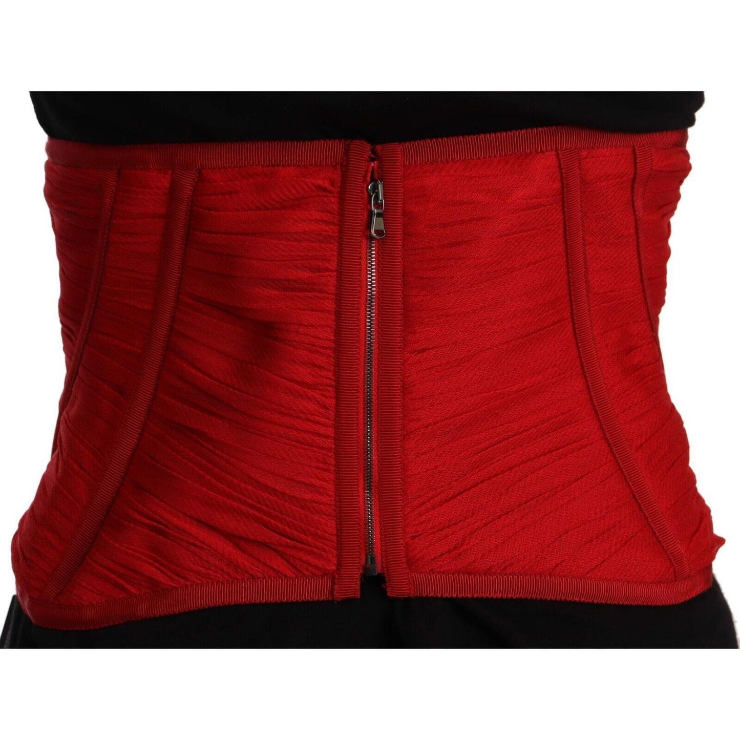 Dolce & Gabbana Red Corset Belt Stretch Waist Strap Silk Top TSH6822 - 36