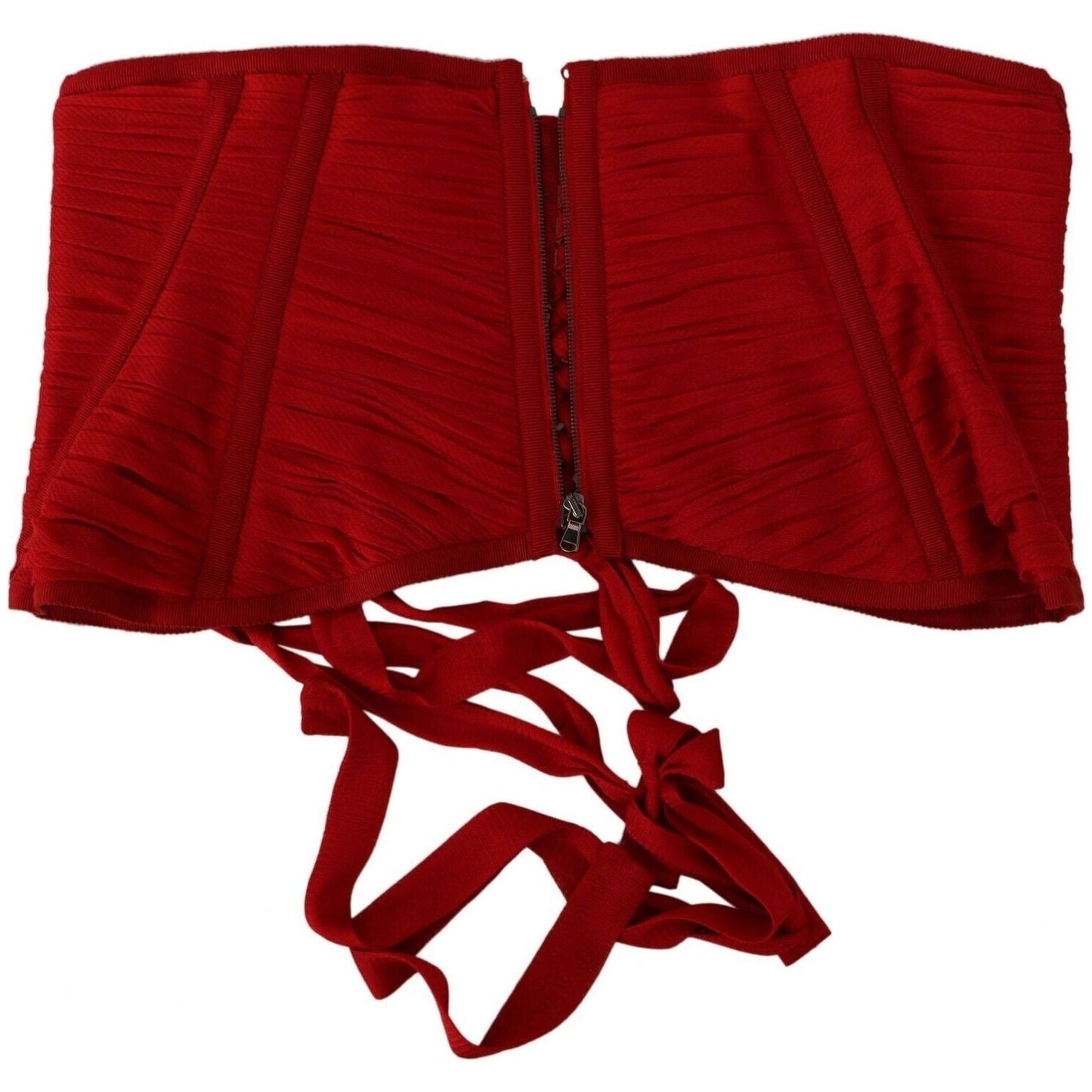 Dolce & Gabbana Red Corset Belt Stretch Waist Strap Silk Top TSH6822 - 36