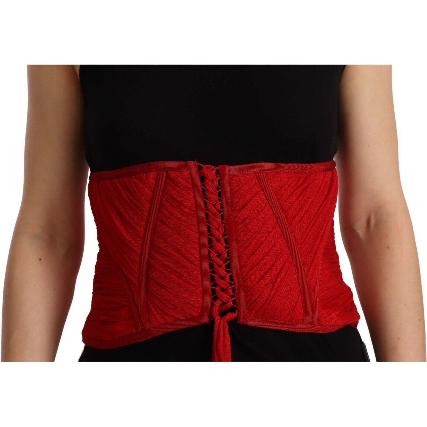 Dolce & Gabbana Red Corset Belt Stretch Waist Strap Silk Top TSH6822 - 36