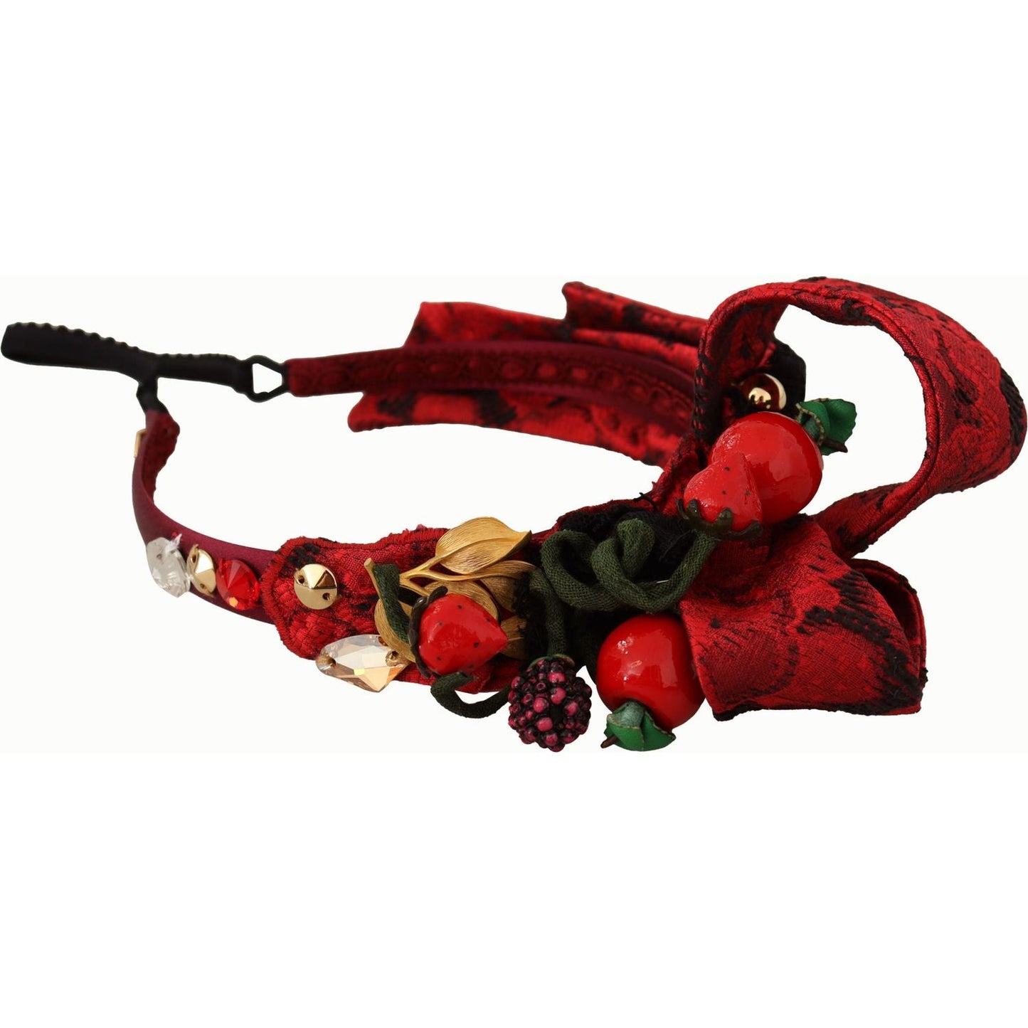 Dolce & Gabbana Cherry Silk Crystal Bow Logo Diadem Tiara Headband SMY100844