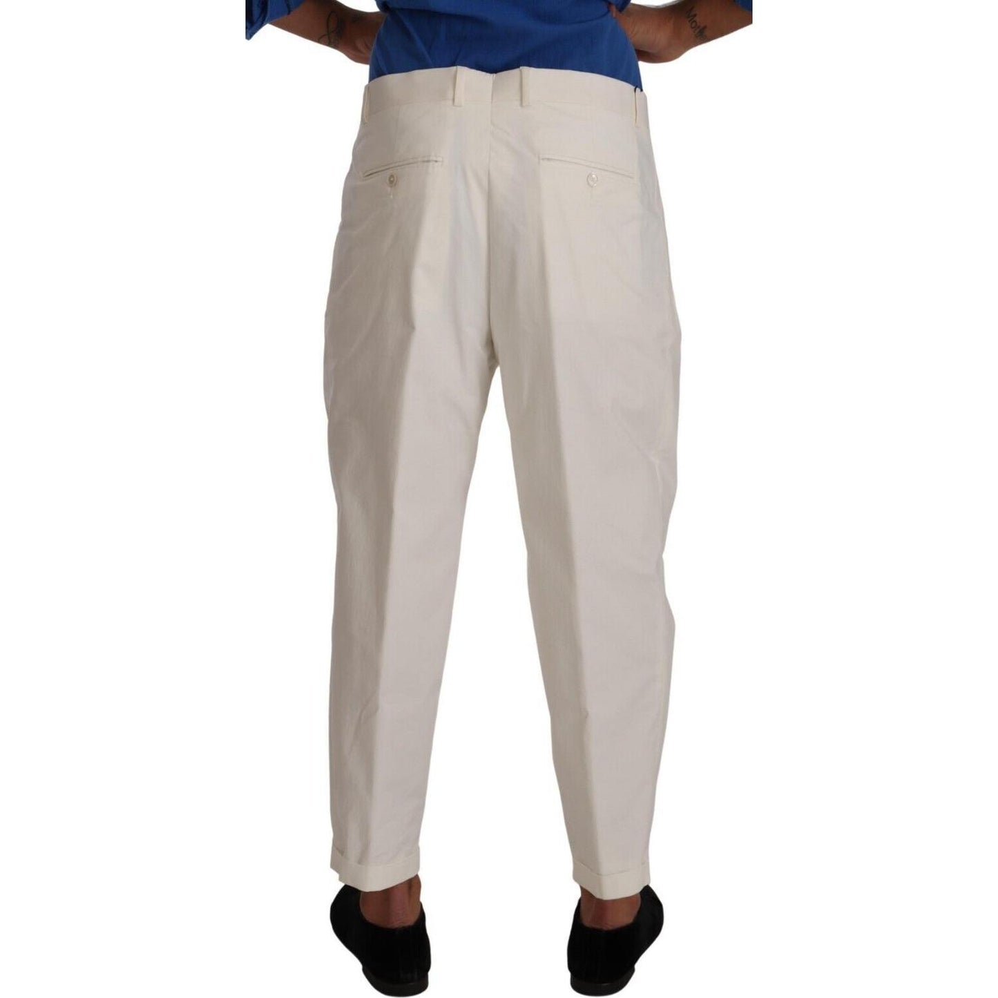 Dolce & Gabbana White Cotton Tapered Men Trouser Dress Pants PAN72942#- 50