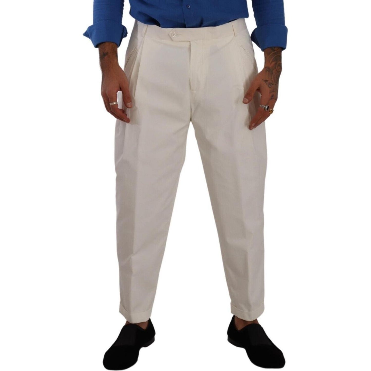 Dolce & Gabbana White Cotton Tapered Men Trouser Dress Pants PAN72942#- 50