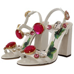 Dolce & Gabbana White Leather Crystal Keira Heels Sandals Shoes LA9793 - 35.5