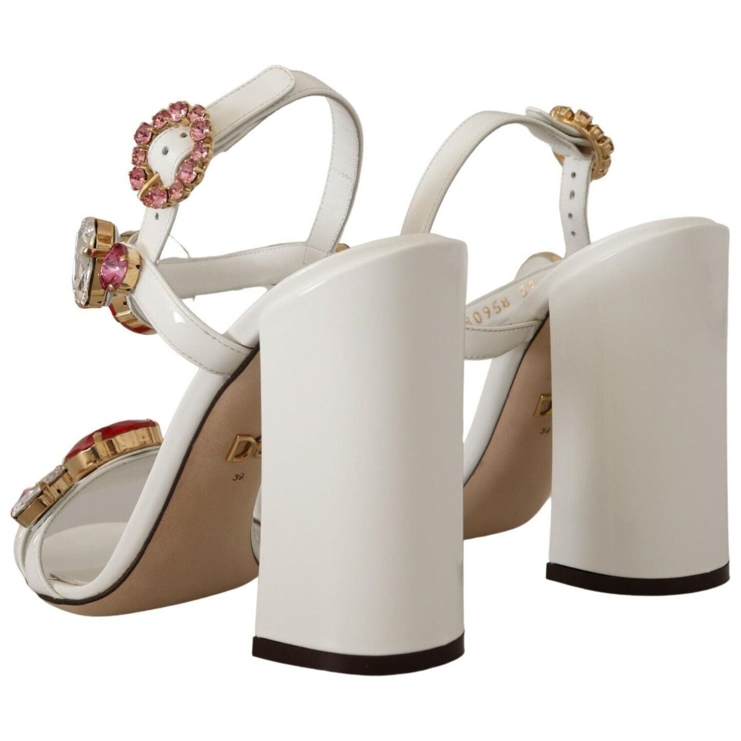 Dolce & Gabbana White Leather Crystal Keira Heels Sandals Shoes LA9793 - 35.5