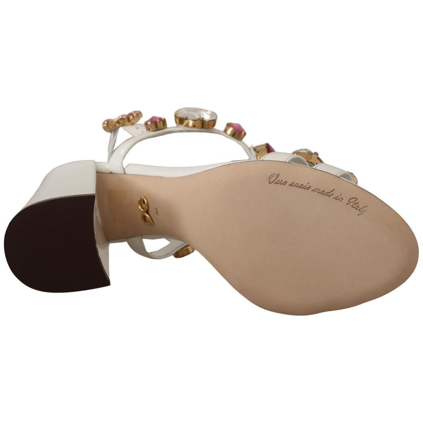 Dolce & Gabbana White Leather Crystal Keira Heels Sandals Shoes LA9793 - 35.5