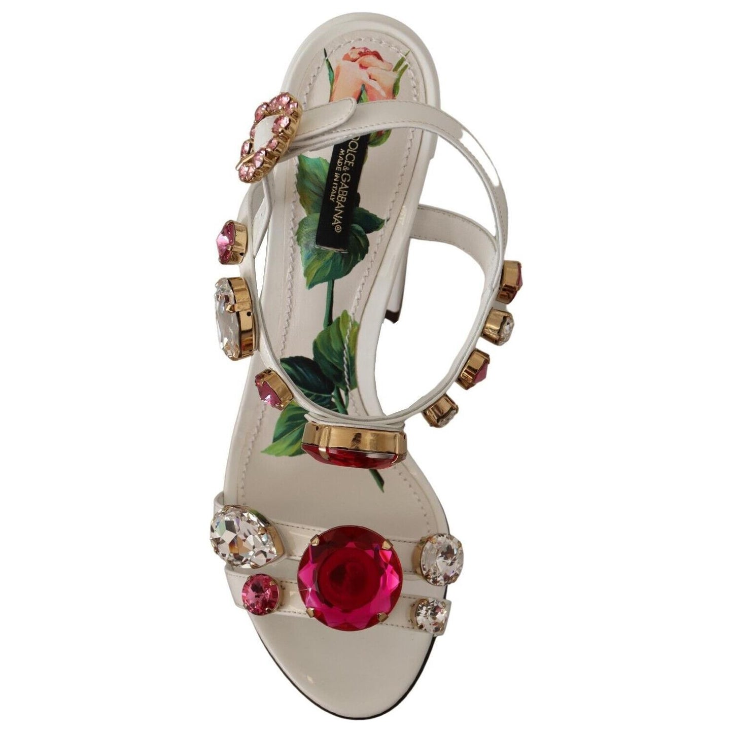 Dolce & Gabbana White Leather Crystal Keira Heels Sandals Shoes LA9793 - 35.5