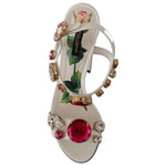 Dolce & Gabbana White Leather Crystal Keira Heels Sandals Shoes LA9793 - 35.5