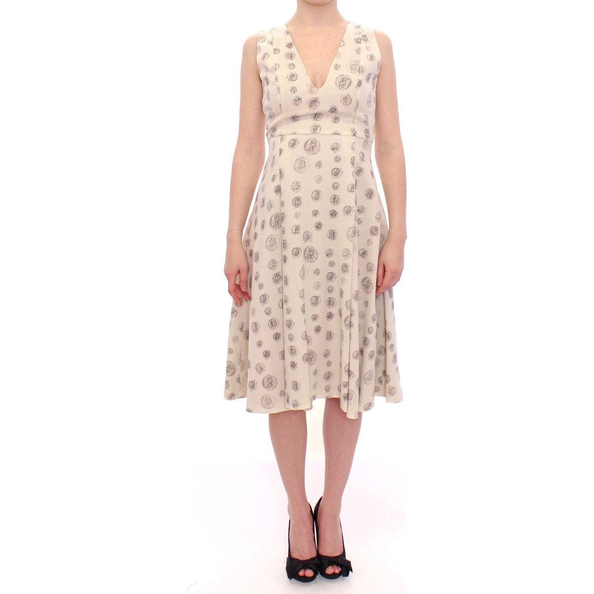 Andrea Incontri White Printed Shift V-neck Sheath Dress MOM10154-2