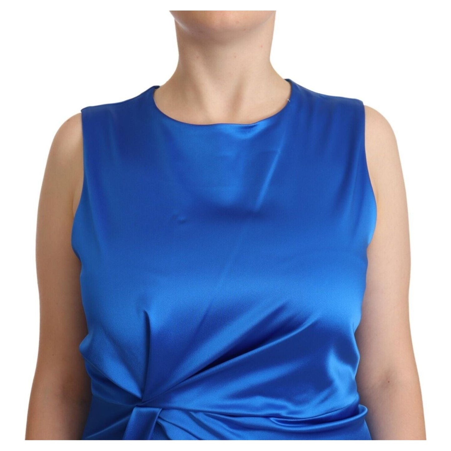 P.A.R.O.S.H. Blue Acetate Sleeveless Pleated Midi Sheath Dress P.A.R.O.S.H.