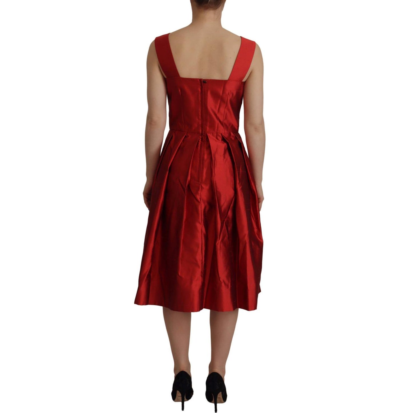 Dolce & Gabbana Red A-line Pleated Satin Silk Dress DR28717 - 38
