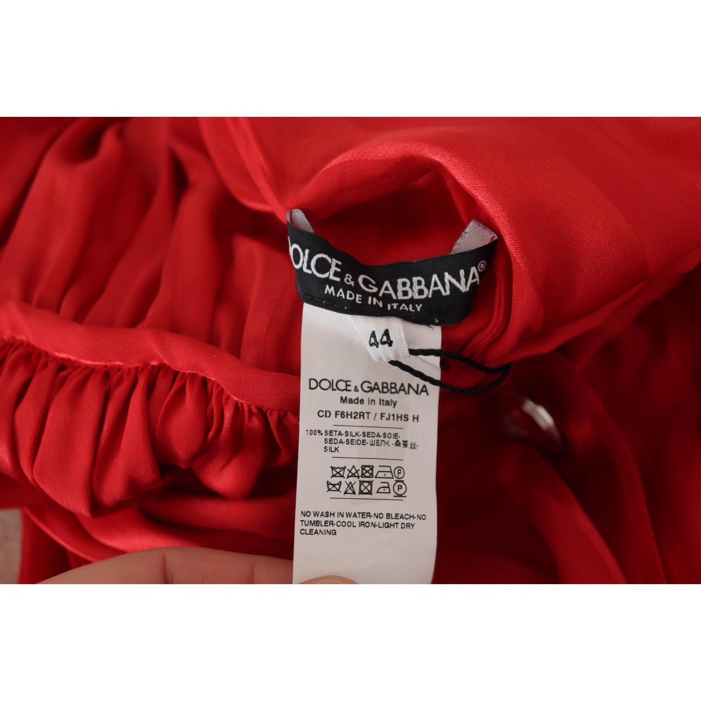 Dolce & Gabbana Red Button Down Belted Midi Satin Silk Dress DR28739 - 44