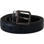 Dolce & Gabbana Blue Leather Silver Metal Buckle Vintage Belt BEL8934 - 90