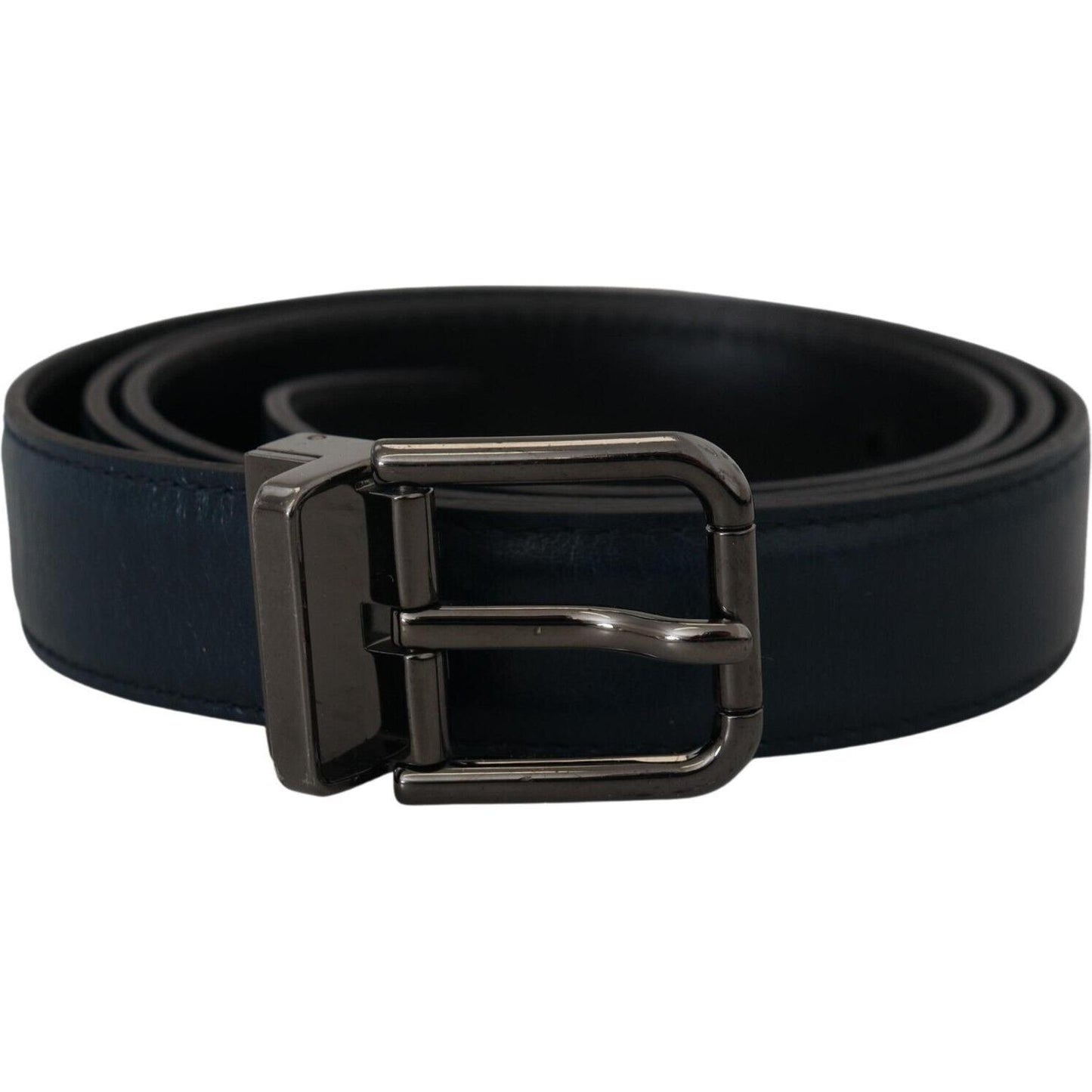 Dolce & Gabbana Blue Leather Silver Metal Buckle Vintage Belt BEL8934 - 90