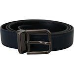Dolce & Gabbana Blue Leather Silver Metal Buckle Vintage Belt BEL8934 - 90