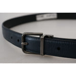 Dolce & Gabbana Blue Leather Silver Metal Buckle Vintage Belt BEL8934 - 90