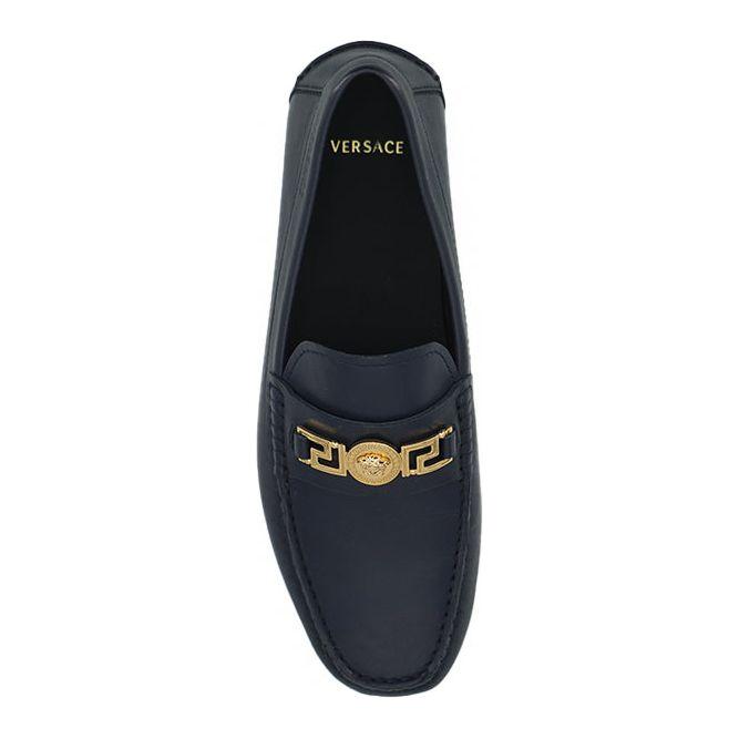 Versace Navy Blue Calf Leather Loafers Shoes Versace