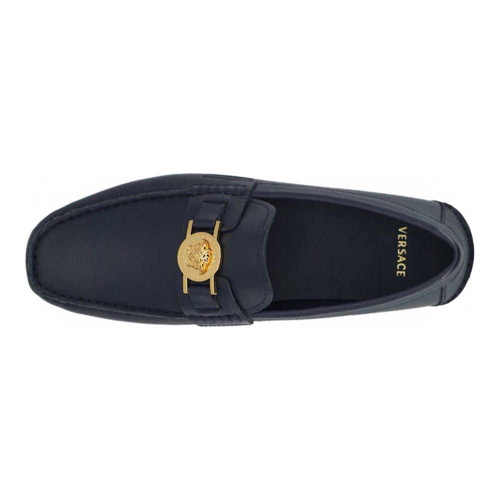 Versace Navy Blue Calf Leather Loafers Shoes Versace