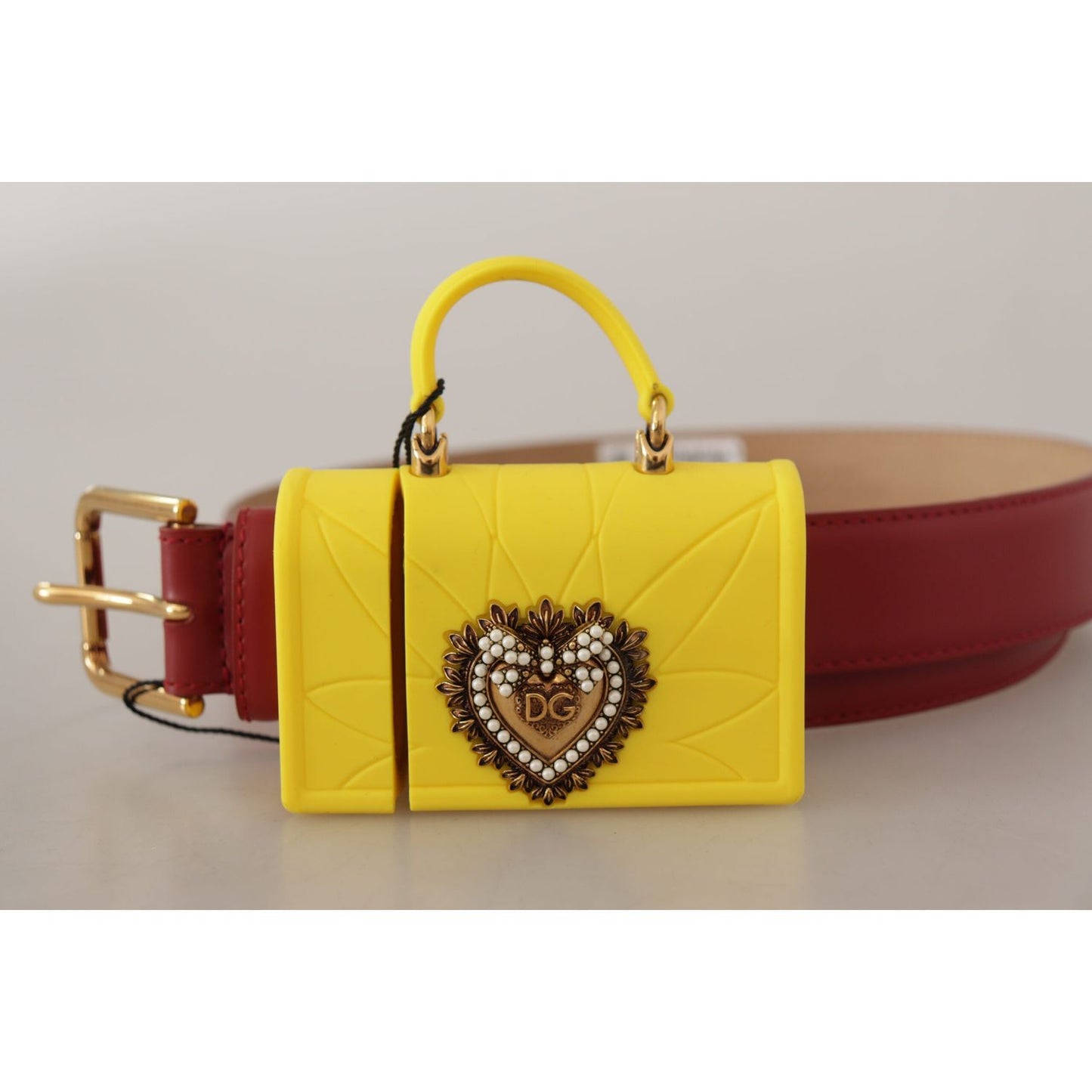 Dolce & Gabbana Red Leather Yellow DEVOTION Heart Bag Buckle Belt WMB184 - 75
