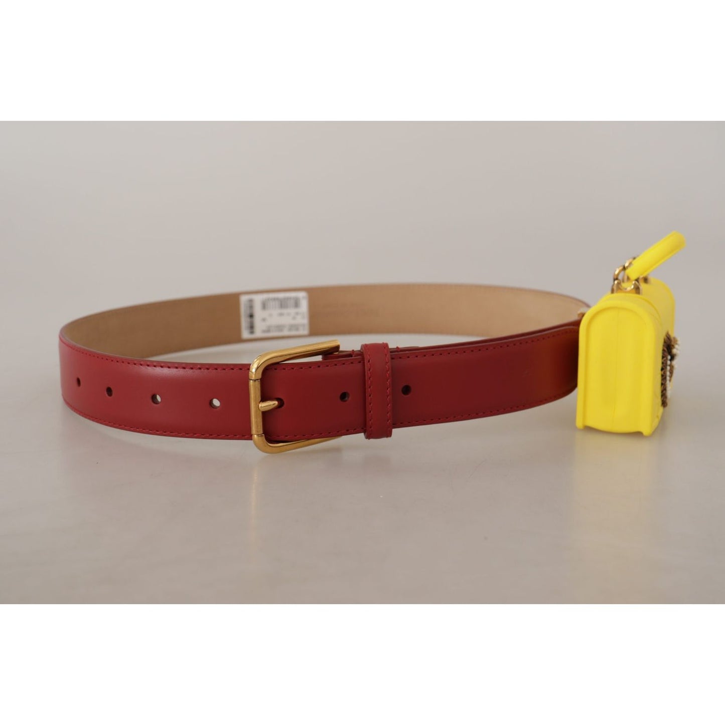 Dolce & Gabbana Red Leather Yellow DEVOTION Heart Bag Buckle Belt WMB184 - 75