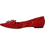 Dolce & Gabbana Red Taormina Crystals Loafers Flats Shoes LA10204- 37.5