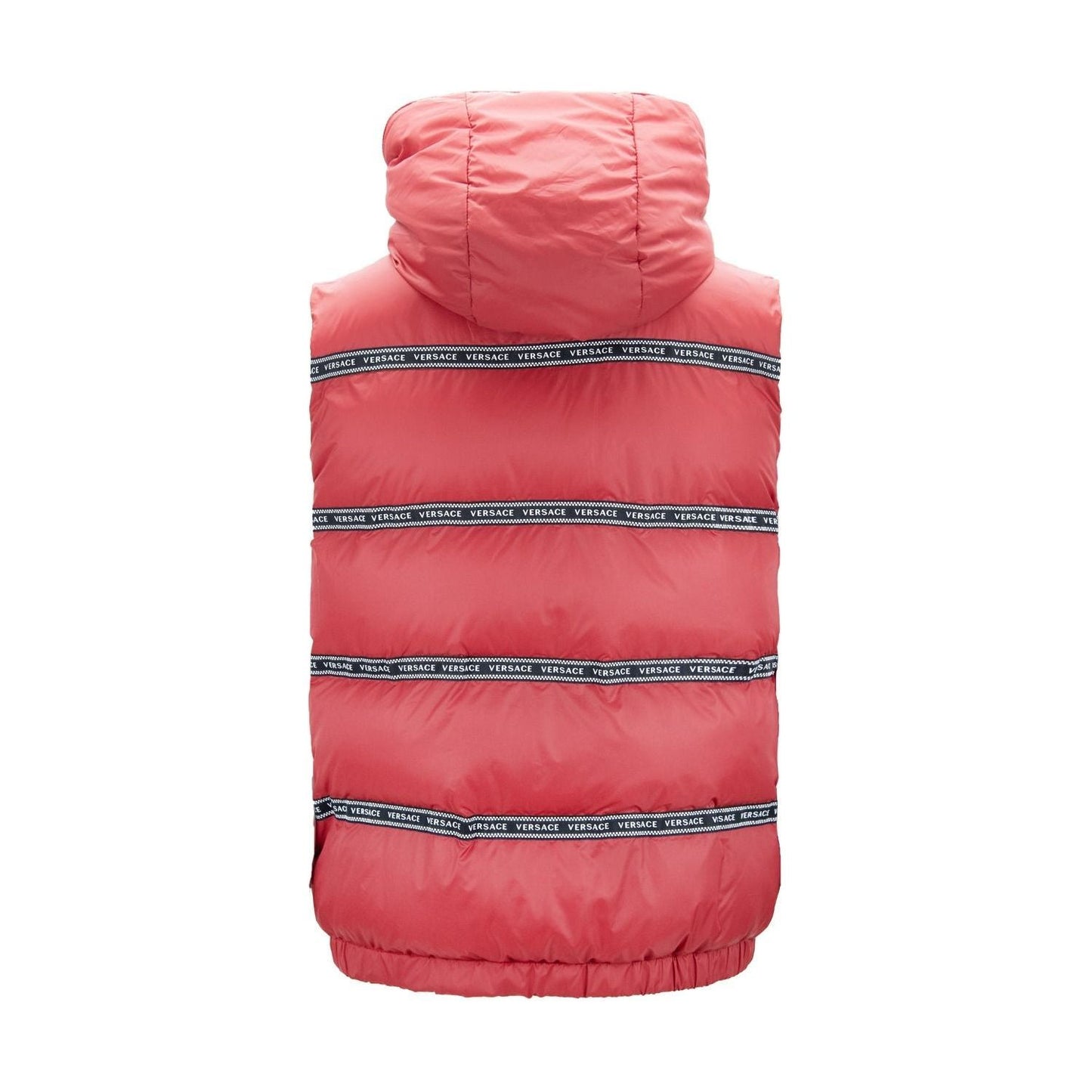 Elegant Red Versace Logo Vest with Detachable Hood 8054712636509